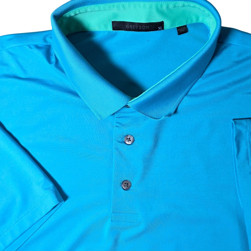 Greyson Polo Shirt Men XL Blue Short Sleeve Wolf Logo Golf Athletic Flaws